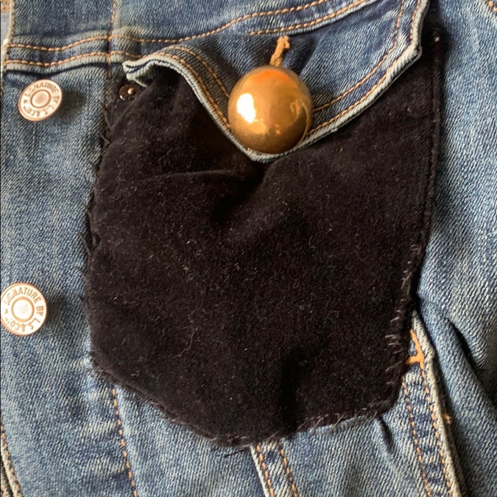 Denim Patchwork Jacket Velvet Pockets - image 7